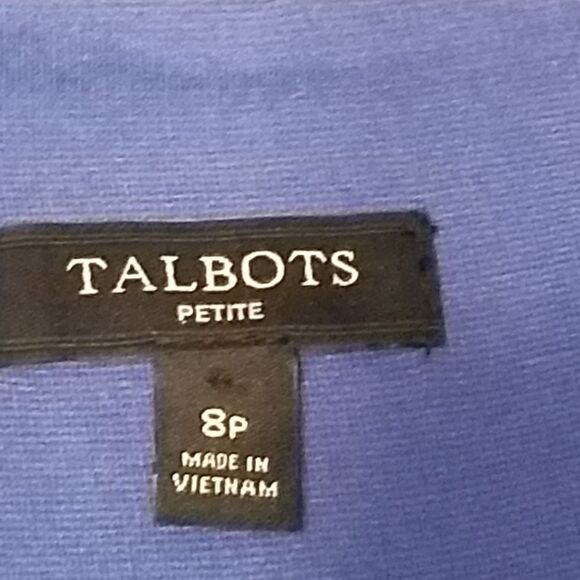 Talbots 8P Petite Dress Blue Ponte Knit Scalloped Trim Preppy Classic Minimalist - Picture 6 of 8